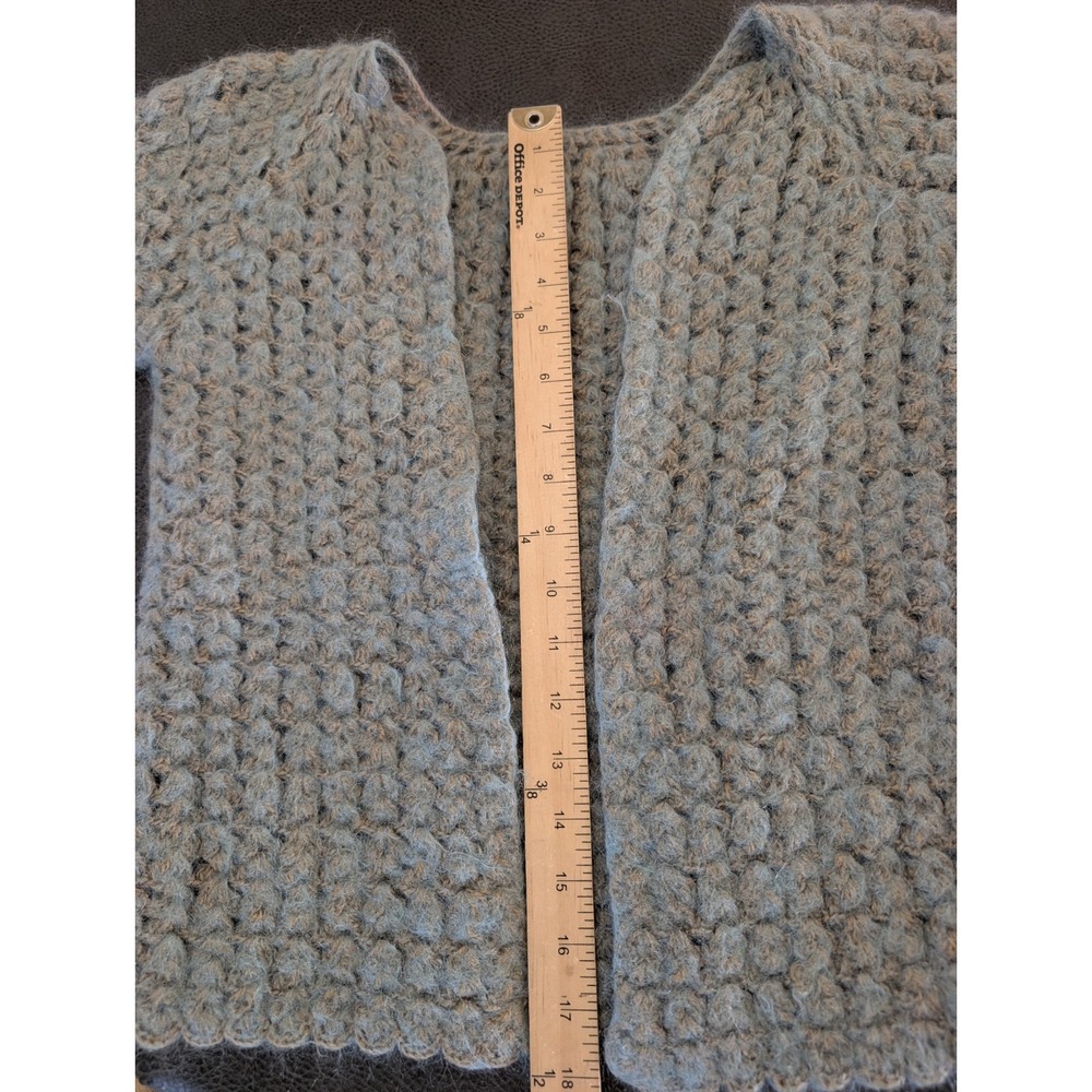 Handmade Blue Chunky Knit Crochet Wool Cardigan Sweater Open Front Girls 10 12 - Picture 9 of 12